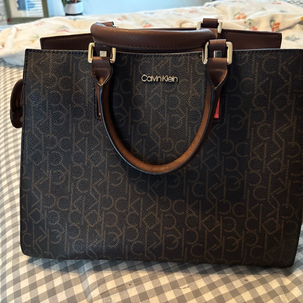Calvin Klein Dark Brown Signature Handbag